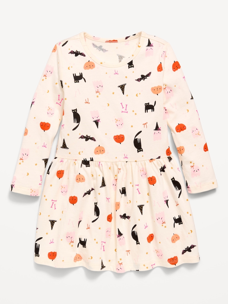Printed Long-Sleeve Drop-Waist Dress for Toddler Girls