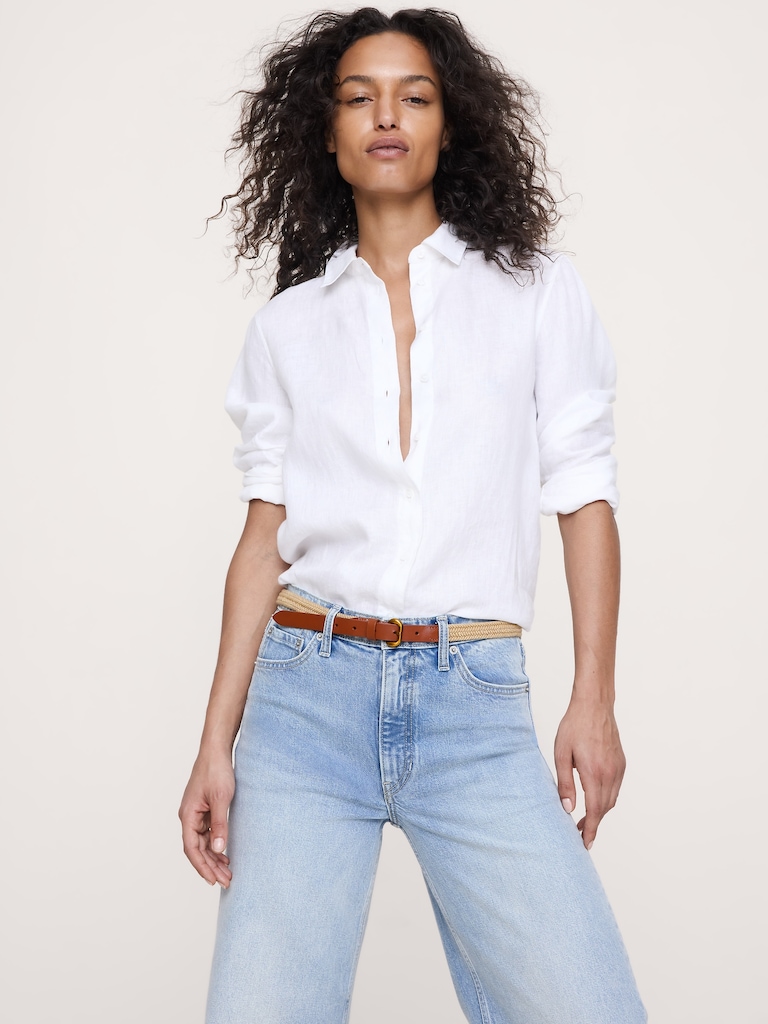Slim Braided Cotton Belt With Leather