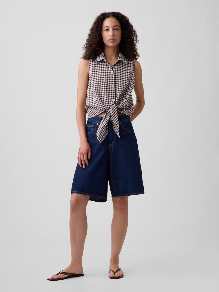 Relaxed Sleeveless Tie-Front Shirt