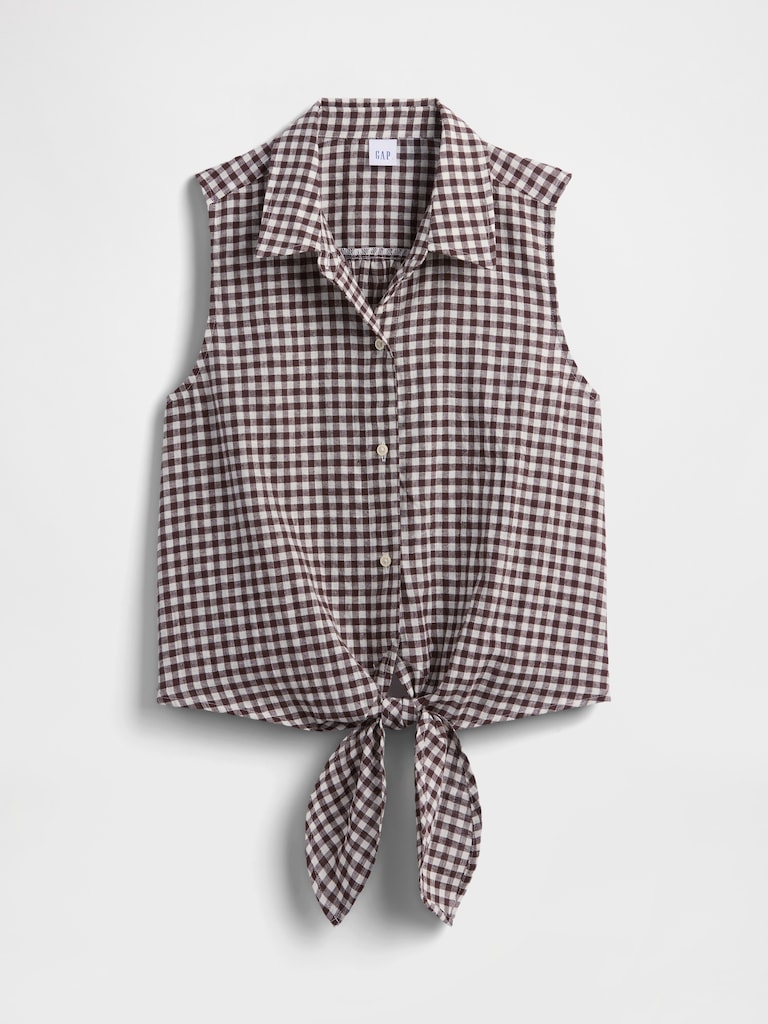 Relaxed Sleeveless Tie-Front Shirt
