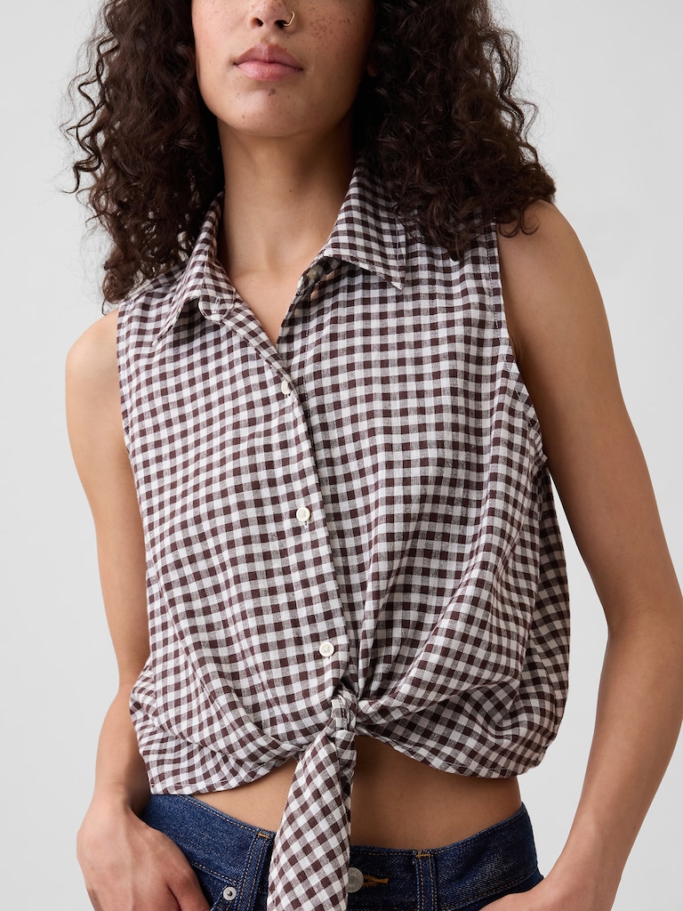 Relaxed Sleeveless Tie-Front Shirt
