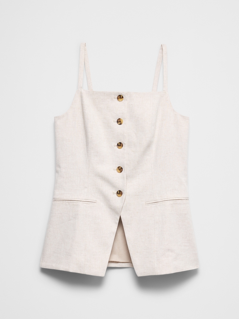 Linen-Blend Square-Neck Cutaway Vest