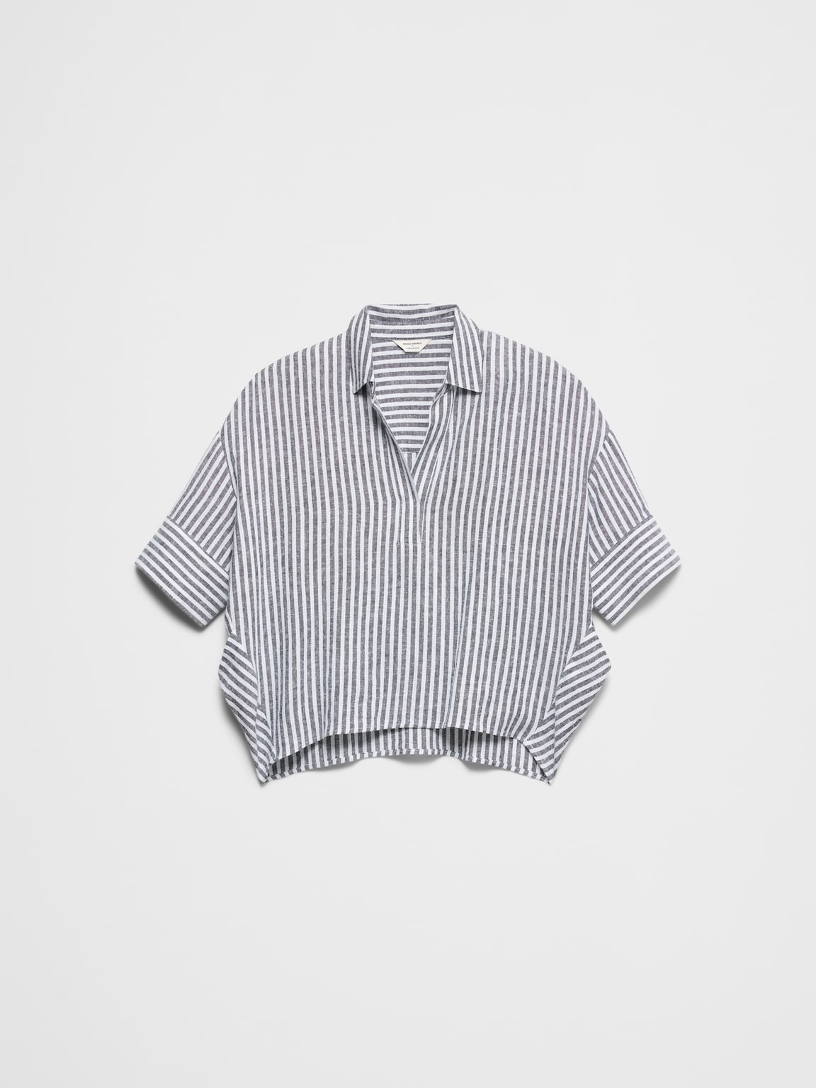 Linen-Blend Drapey Popover Shirt