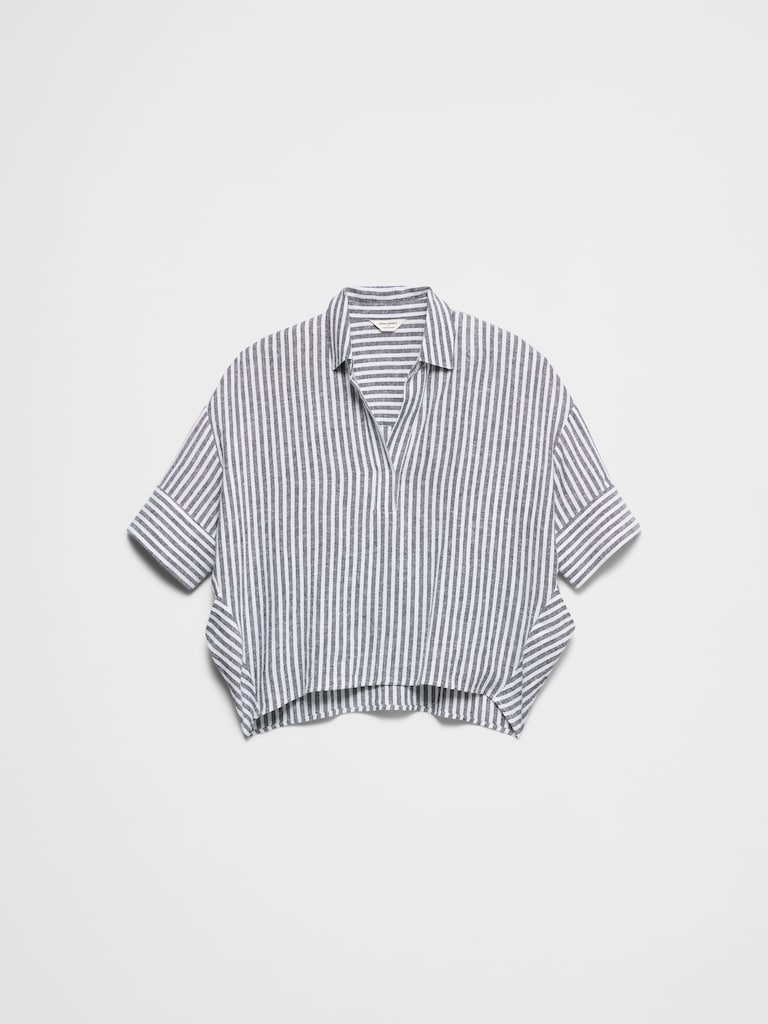 Linen-Blend Drapey Popover Shirt