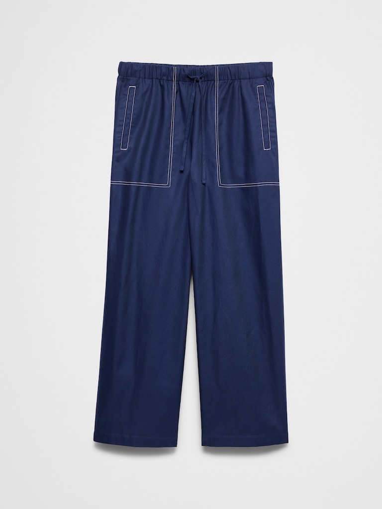 Wide-Leg Mid-Rise Twill Pull-On Utility Pant