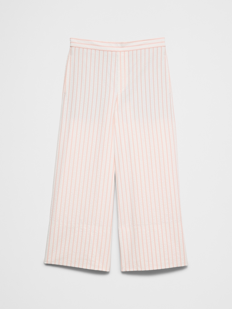 Anyday Wide-Leg High-Rise Seersucker Cropped Pant