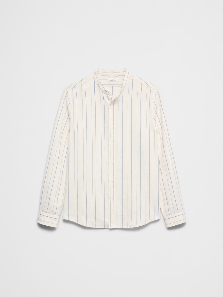 Slim-Fit Linen-Blend Banded-Collar Shirt