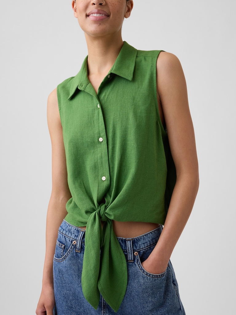 Relaxed Sleeveless Tie-Front Shirt