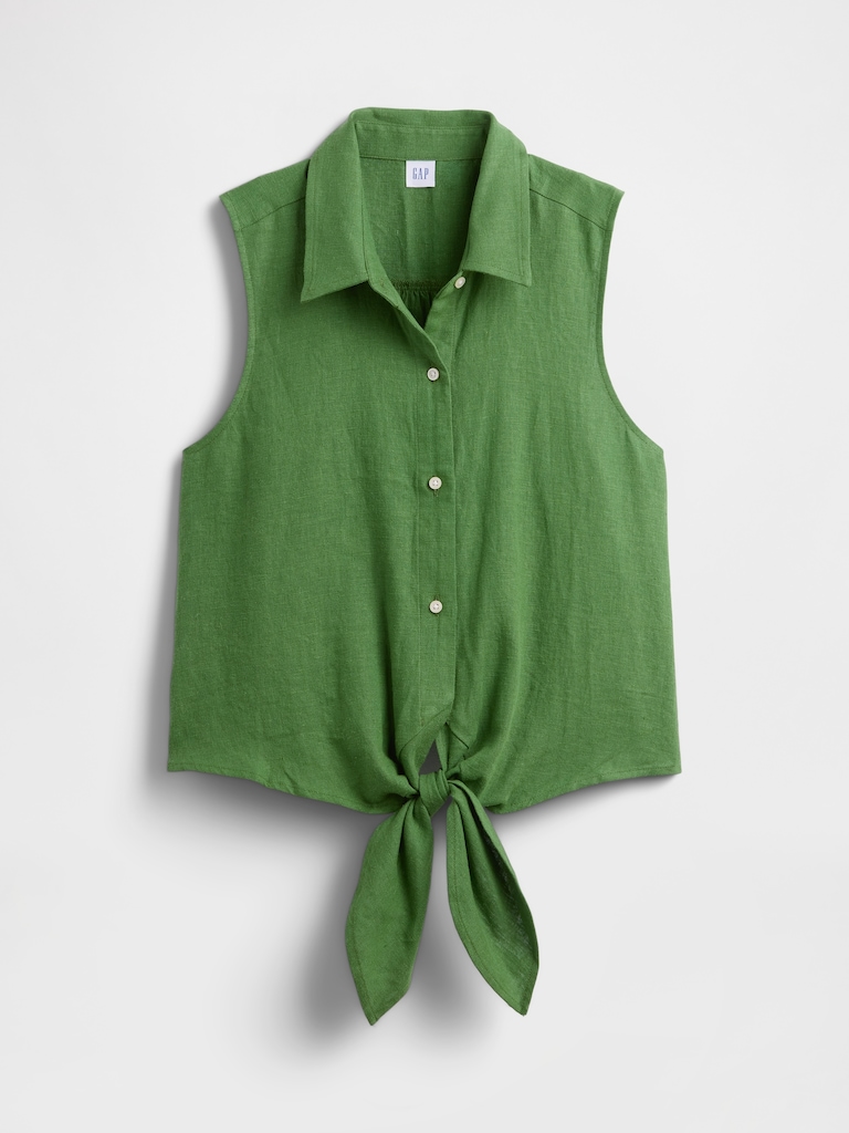 Relaxed Sleeveless Tie-Front Shirt