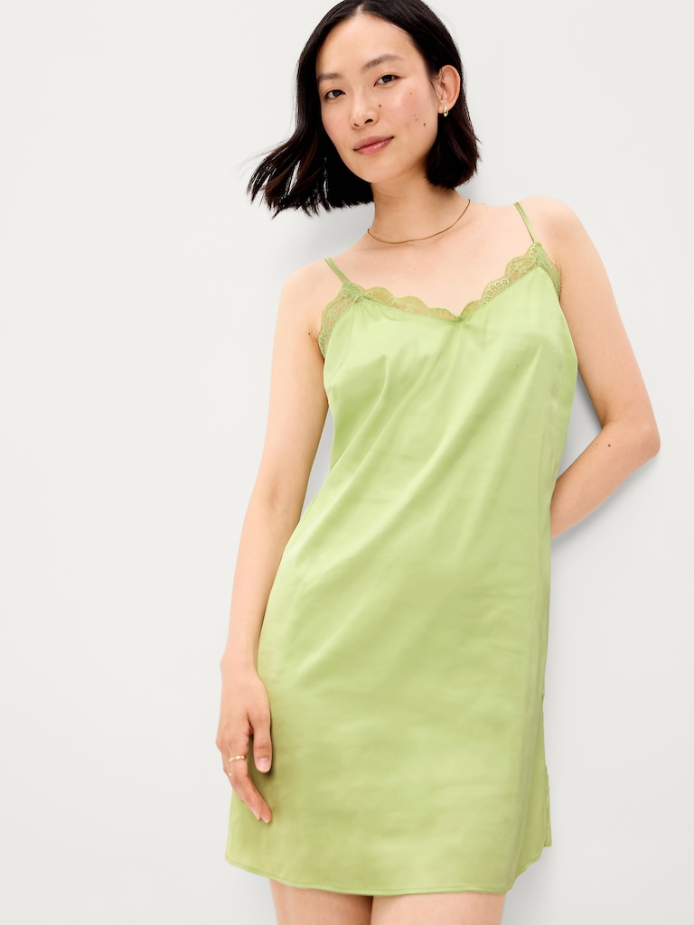 Satin Lace-Trim Sleep Dress