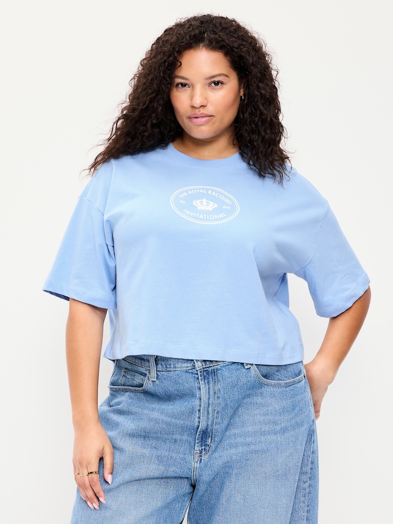 Vintage Crew-Neck Oversized Crop Graphic T-Shirt