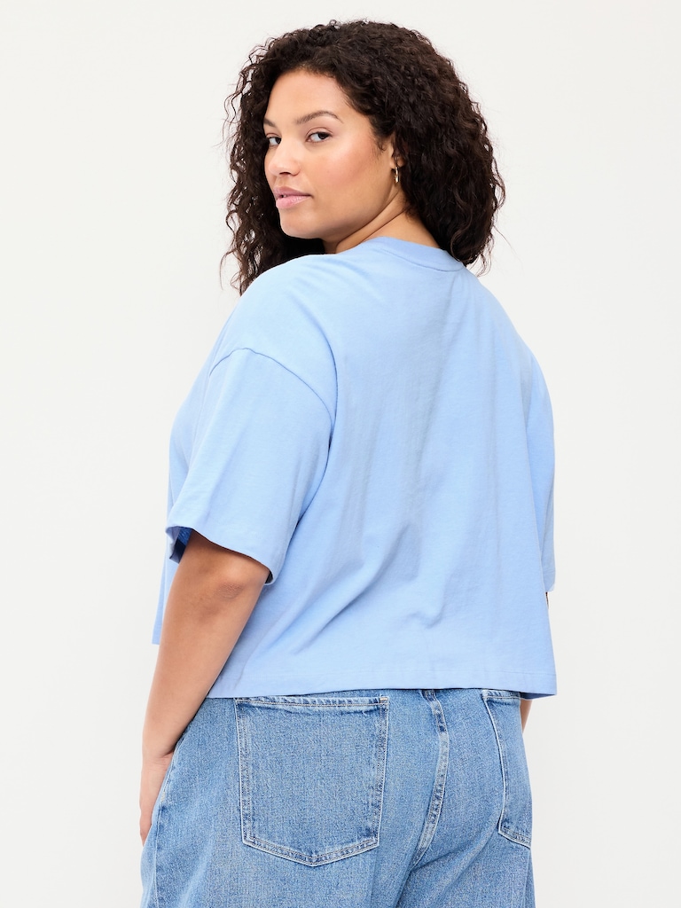 Vintage Crew-Neck Oversized Crop Graphic T-Shirt