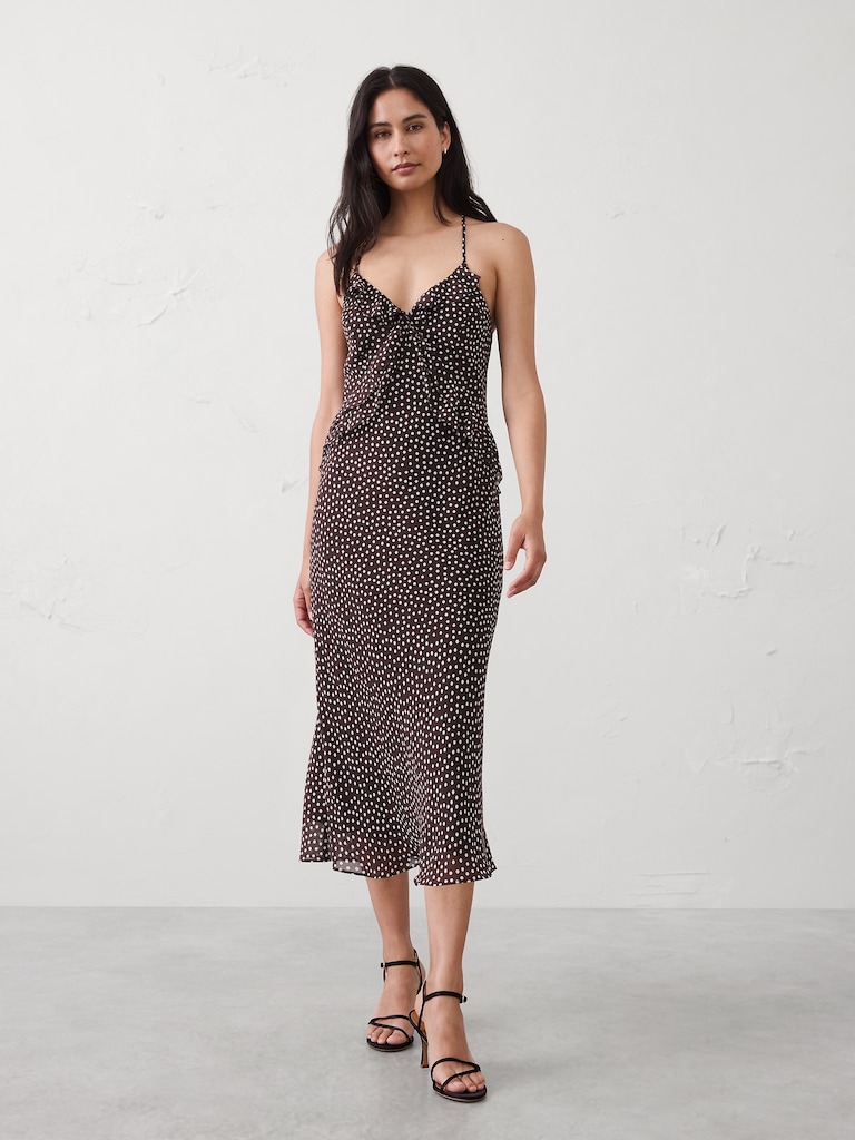 Chiffon Bias Ruffle Midi Dress