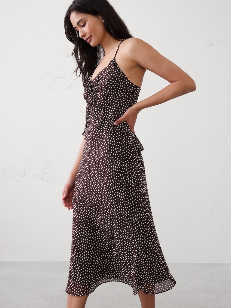 Chiffon Bias Ruffle Midi Dress