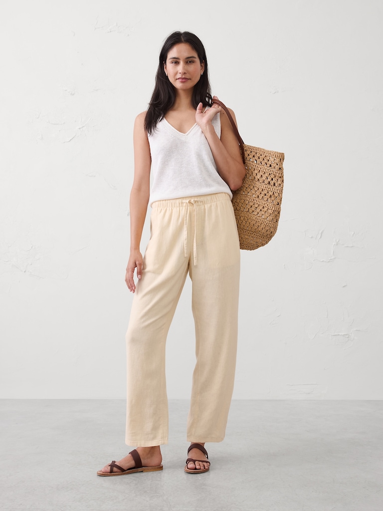 Straight-Leg Mid-Rise Linen-Blend Pant