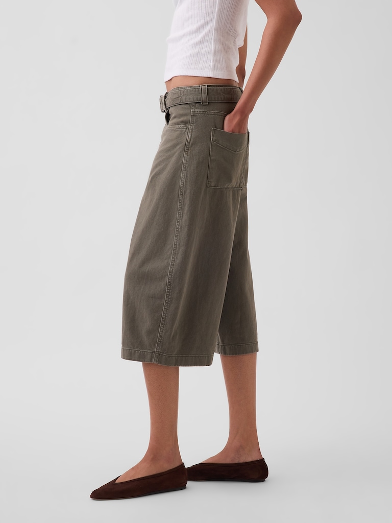 Mid Rise Belted Culotte Barrel Pants