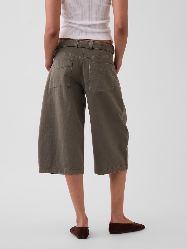 Mid Rise Belted Culotte Barrel Pants