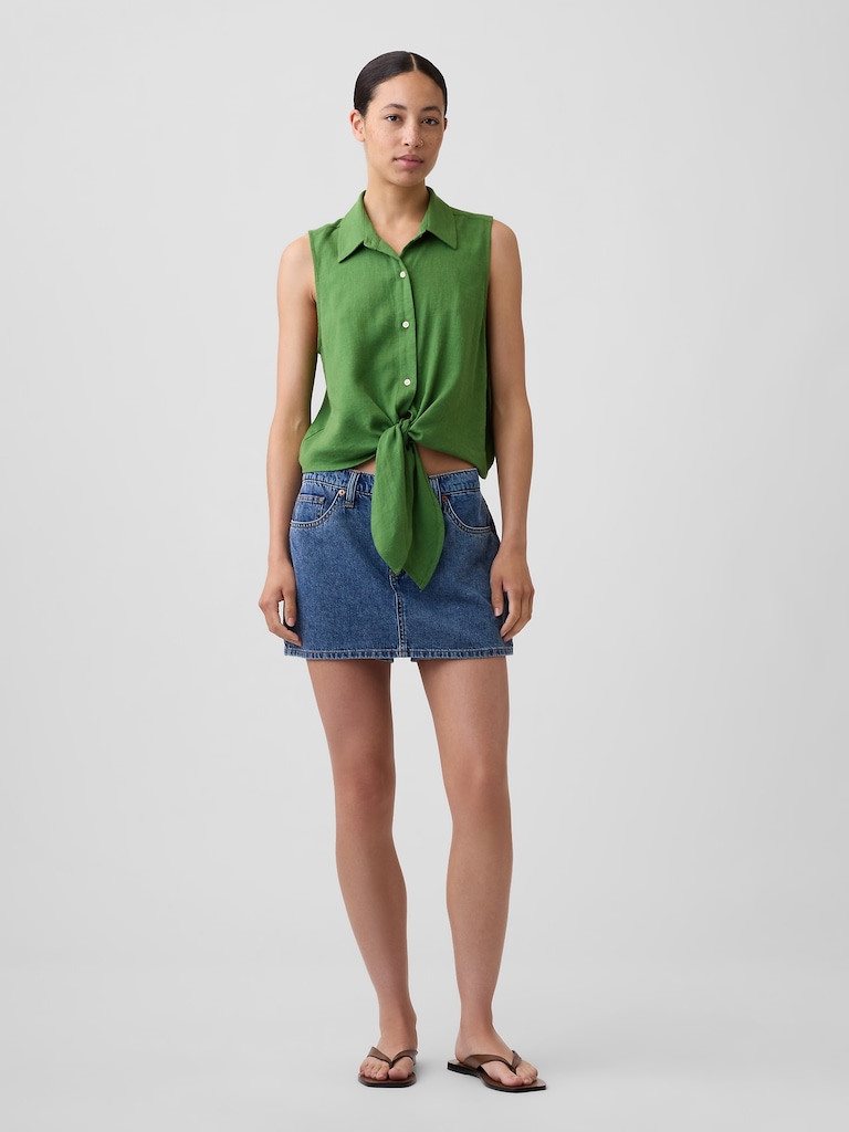 Relaxed Sleeveless Tie-Front Shirt