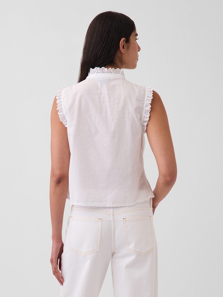 Lace-Trim Pintuck Button-Front Top