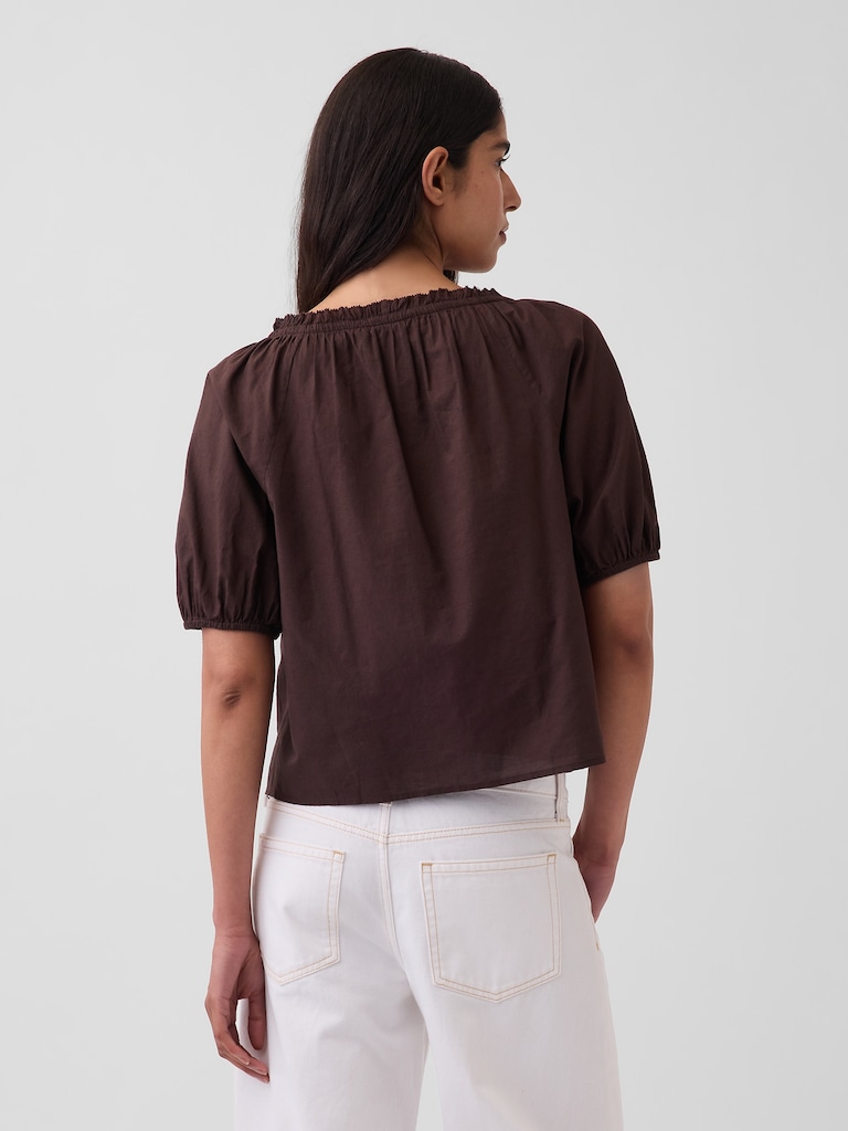 Elbow-Sleeve Crop Pintuck Top