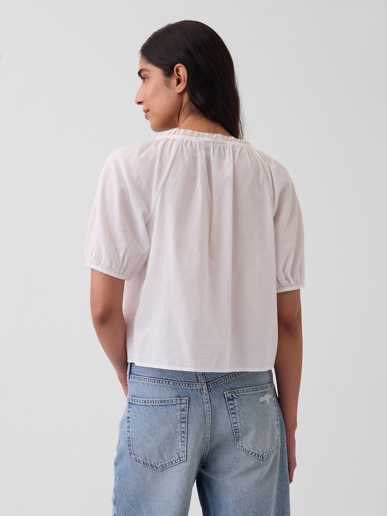 Elbow-Sleeve Crop Pintuck Top