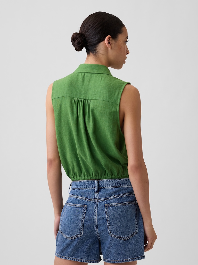 Relaxed Sleeveless Tie-Front Shirt