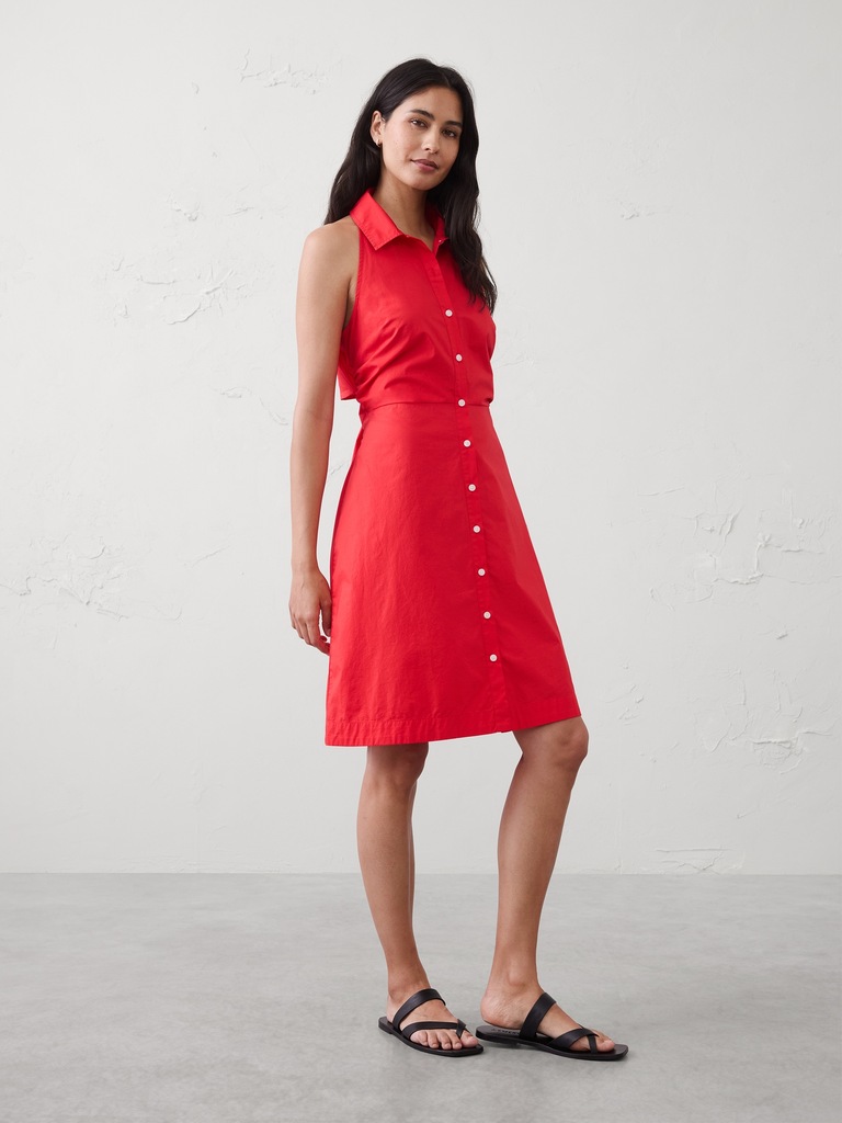 Shirred-Waist Above-Knee Dress