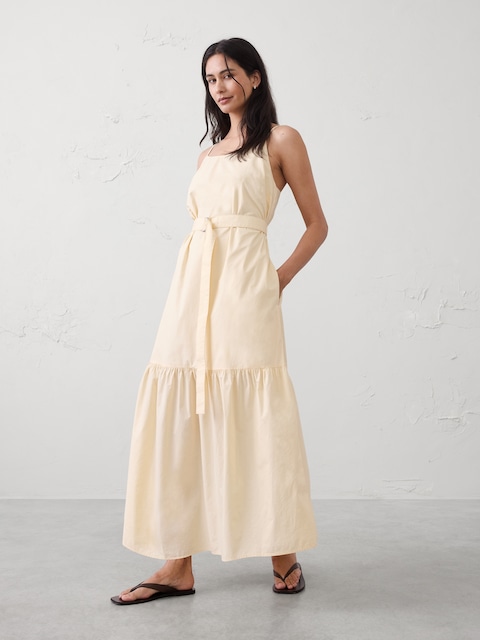 knee length dresses for ladies Angie Flutter Spaghetti Strap Colorblock Midi Dress main image 1
