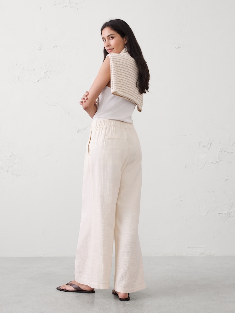 Anyday Wide-Leg High-Rise Gauze Pleated Trouser