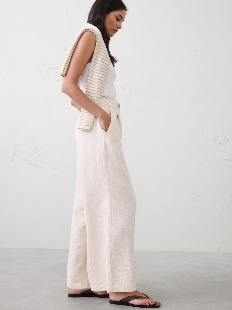 Anyday Wide-Leg High-Rise Gauze Pleated Trouser