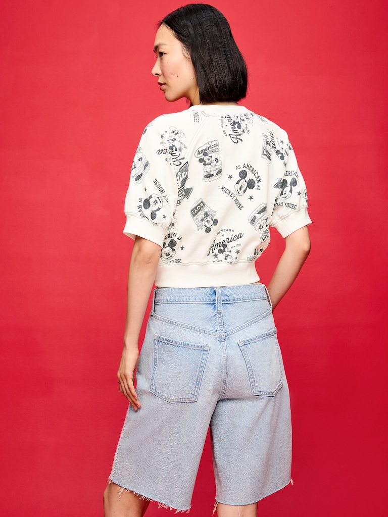 Old Navy x Disney Mickey Mouse Short-Sleeve Cropped Raglan Fleece Sweatshirt for Women