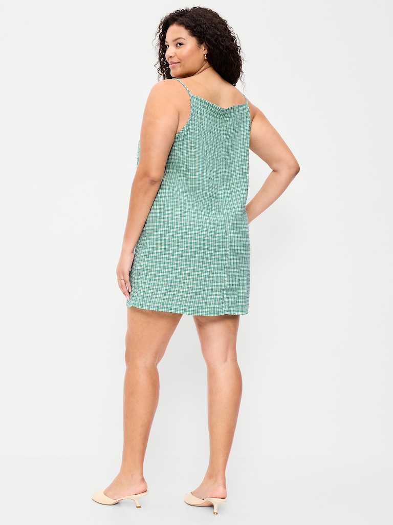 Linen-Blend Apron-Neck Mini Shift Dress