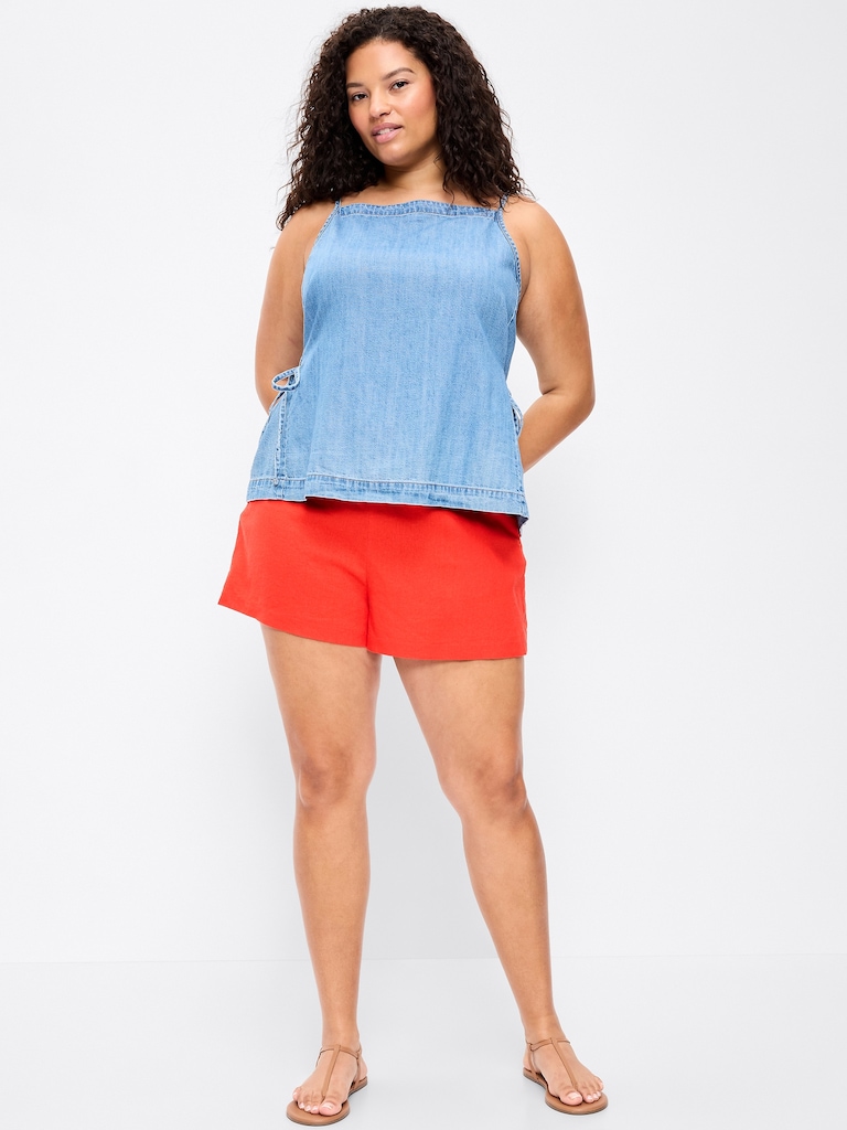 High-Waisted Linen-Blend Micro Shorts