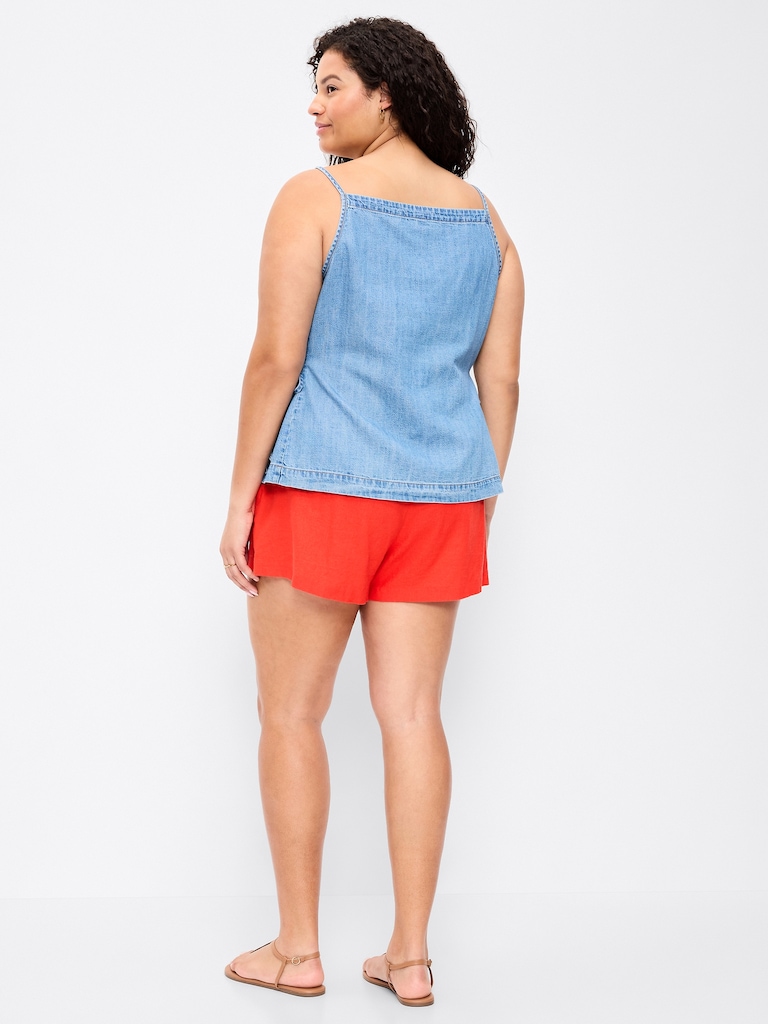 High-Waisted Linen-Blend Micro Shorts