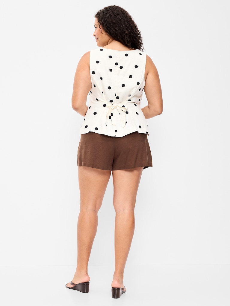 High-Waisted Linen-Blend Micro Shorts
