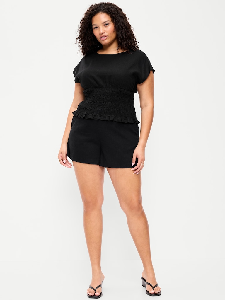 High-Waisted Linen-Blend Micro Shorts