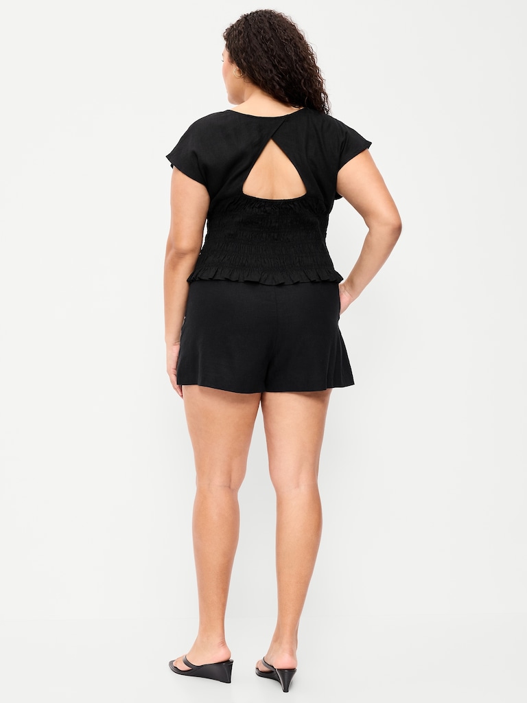 High-Waisted Linen-Blend Micro Shorts