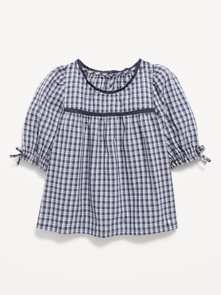 Short-Sleeve Plaid Eyelet-Trim Top for Toddler Girls