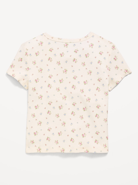 Fitted Short-Sleeve Ribbed Button-Front Top for Girls