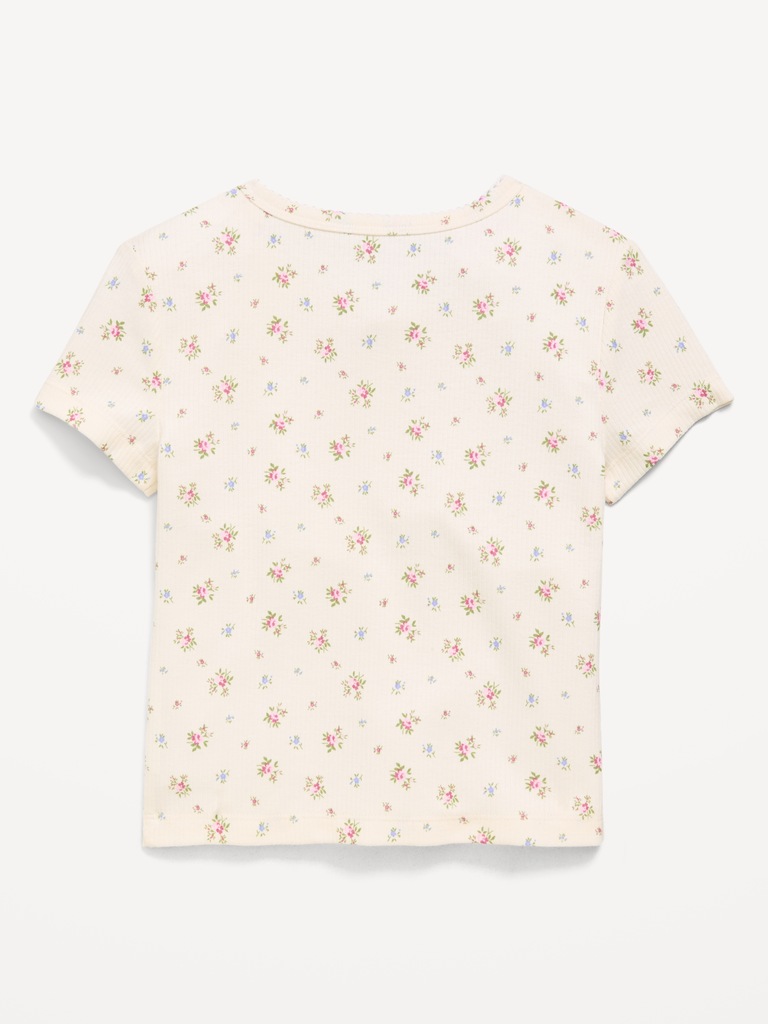 Fitted Short-Sleeve Ribbed Button-Front Top for Girls