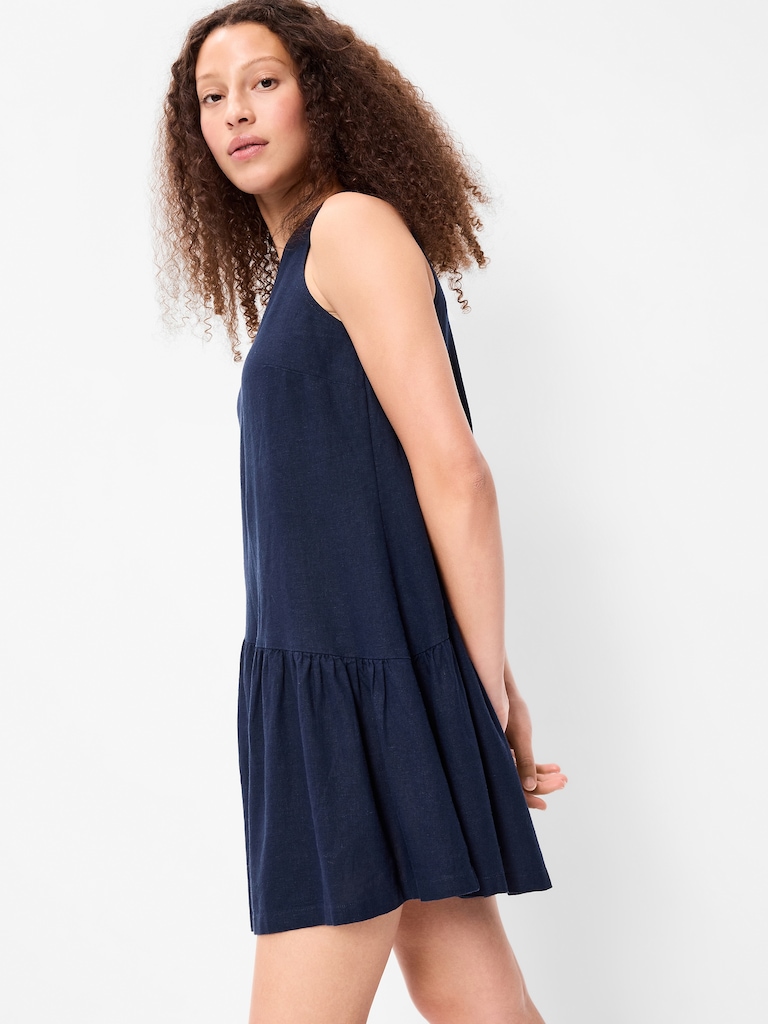 One-Shoulder Asymmetrical Linen-Blend Mini Dress