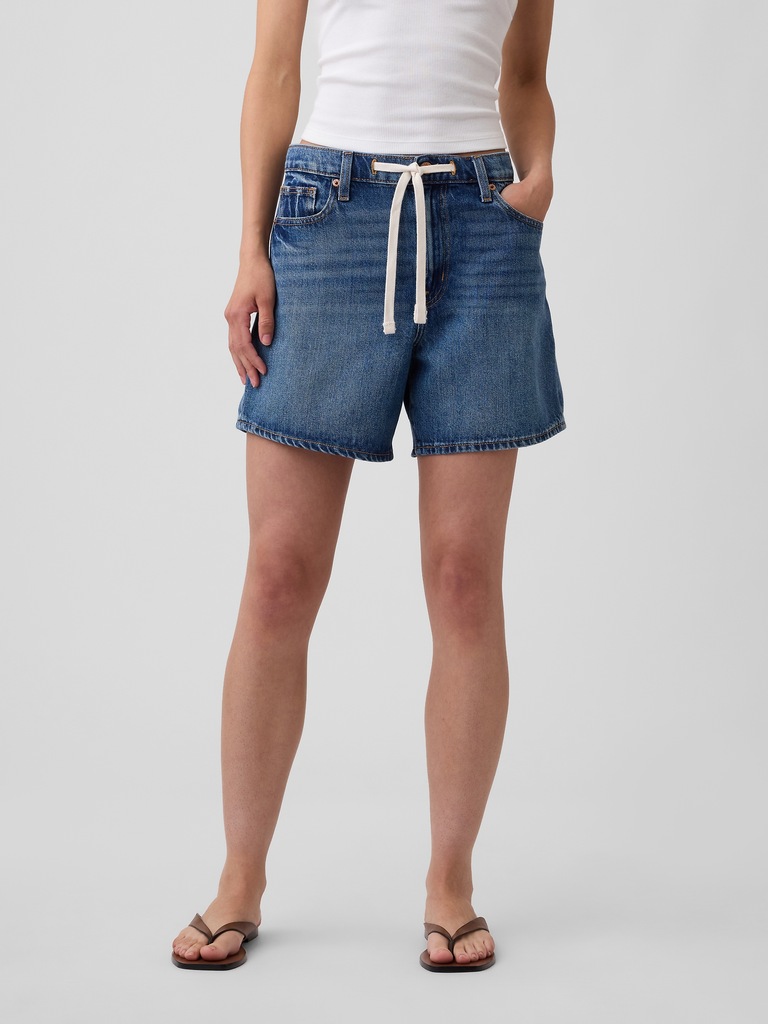 SuperSoft Drawstring Denim Midi Shorts