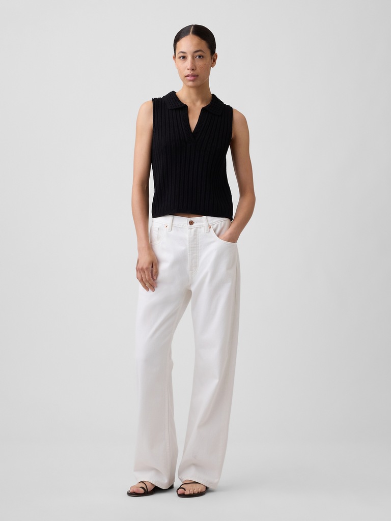 Sleeveless Crochet Collared Top