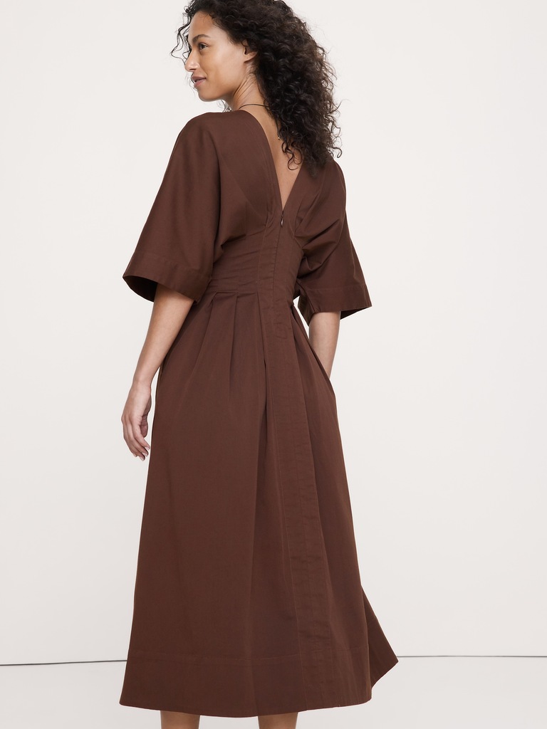 Stretch-Cotton Pleated Maxi Dress