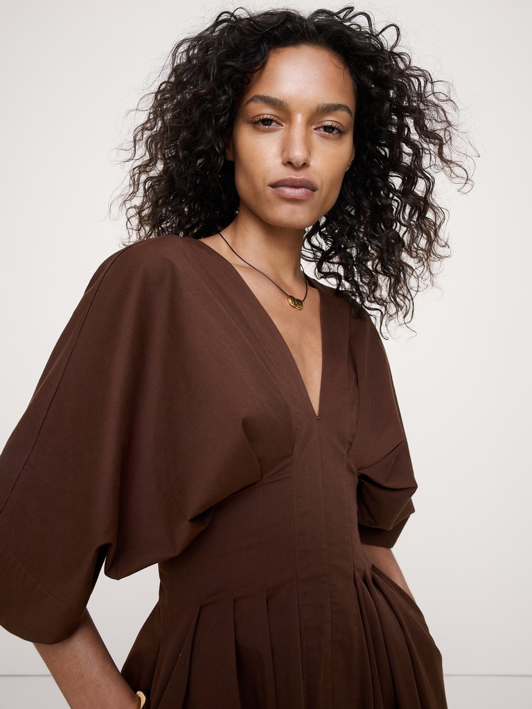 Stretch-Cotton Pleated Maxi Dress