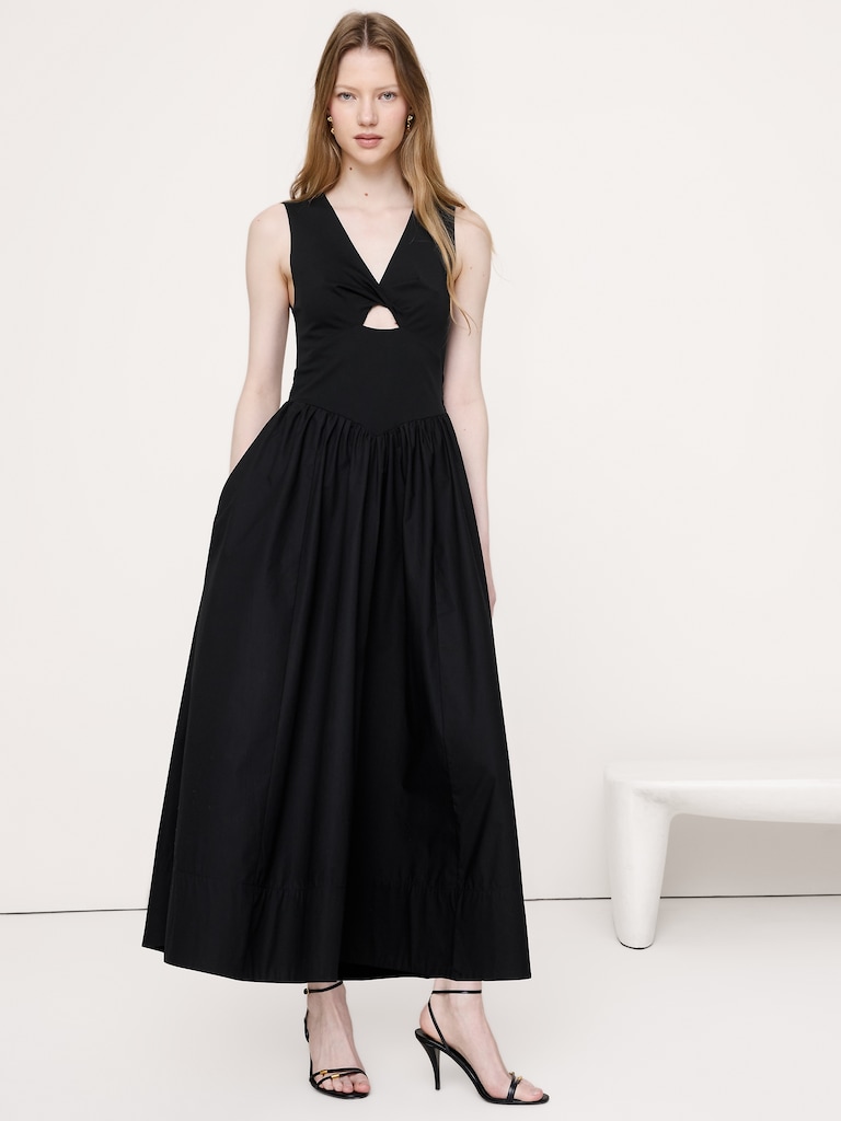 Jersey + Cotton Poplin Cut-Out Maxi Dress
