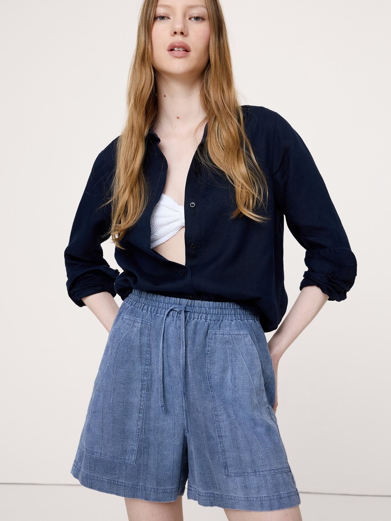 4" High-Rise Ramie-Cotton Pull-On Short