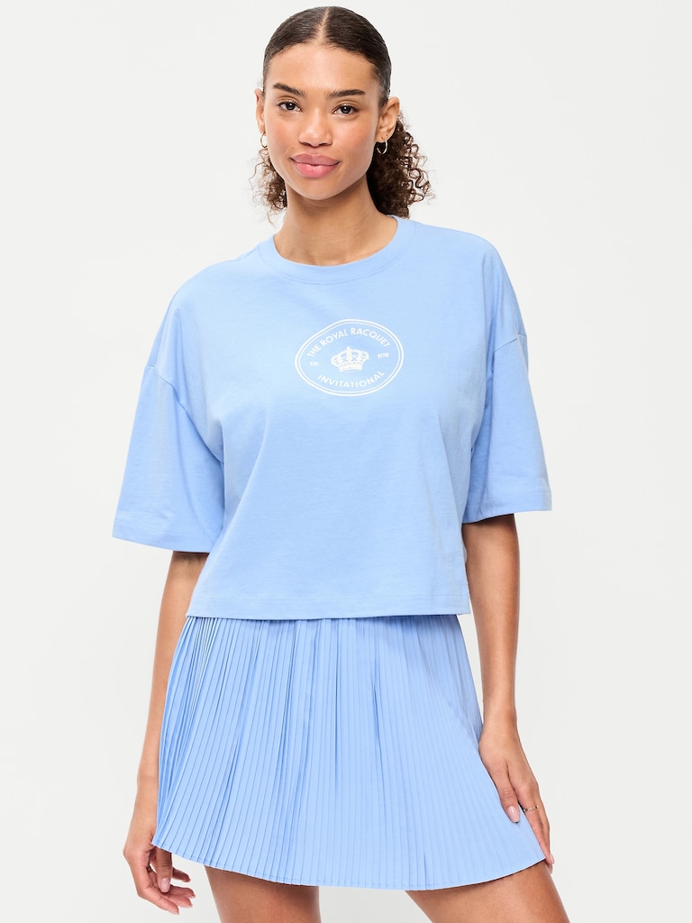 Vintage Crew-Neck Oversized Crop Graphic T-Shirt
