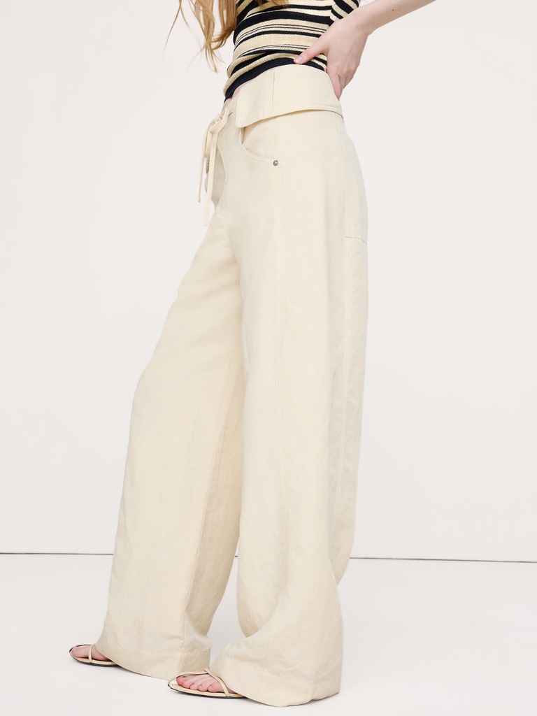 Wide-Leg TENCEL™-Linen Pant with Foldover Waistband