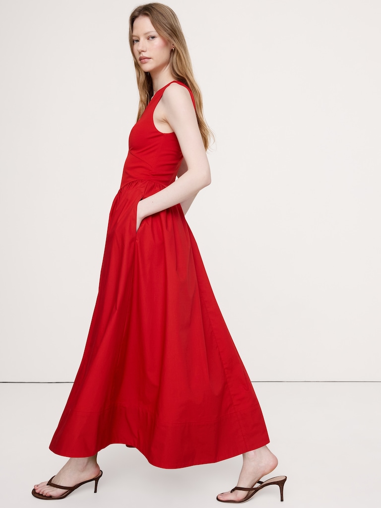 Jersey + Cotton Poplin Cut-Out Maxi Dress